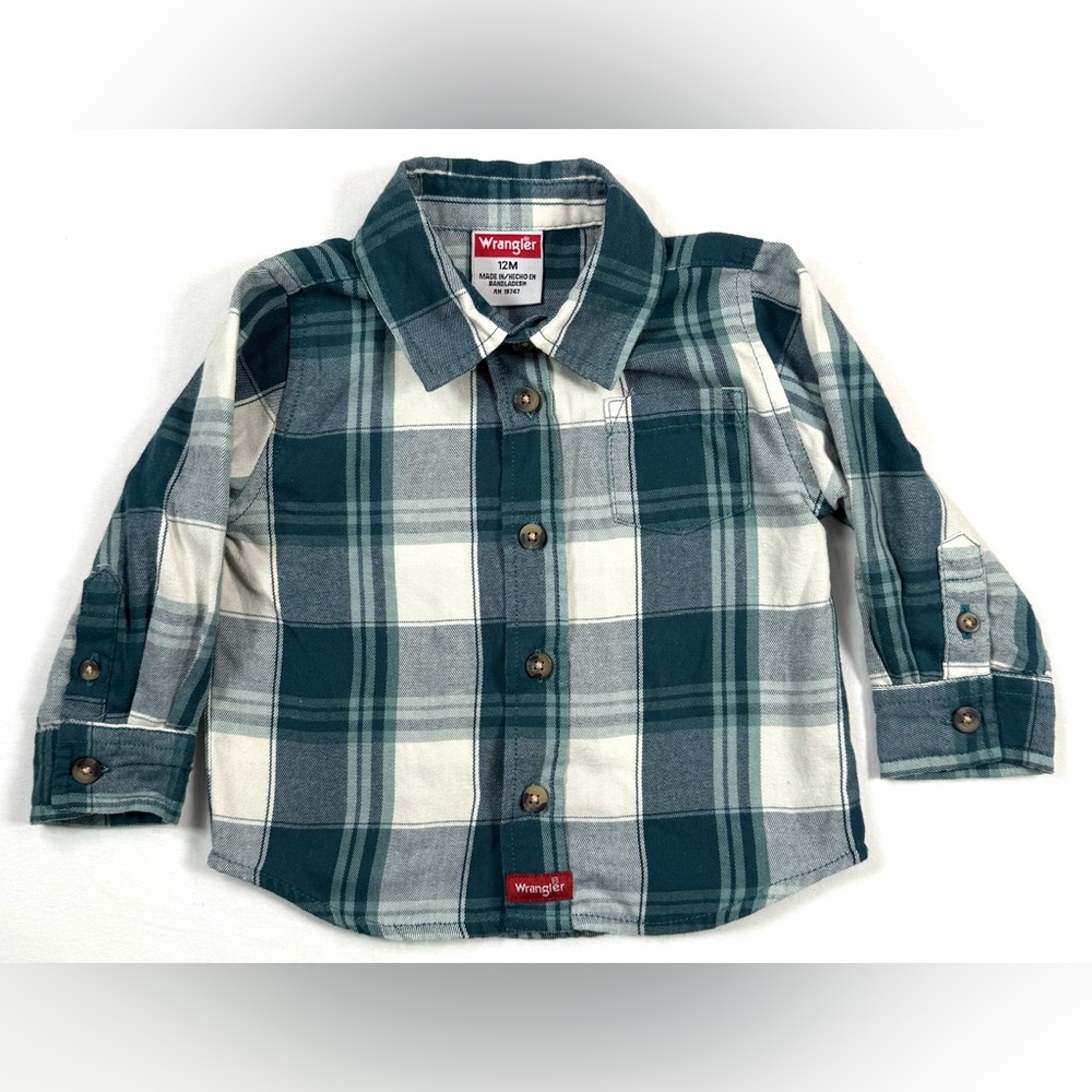 WRANGLER Baby Boys‎ Plaid Button Front Shirt 12M Western Ranchwear Farm Rodeo